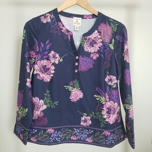 Appleseed's Limited-Edition Floral Bouquets Border-Print Popover Blouse